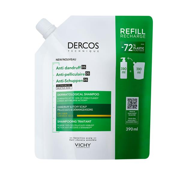 Vichy Dercos Anti Dandruff And Itchy Scalp Shampoo Dry Hair Refill 390Ml