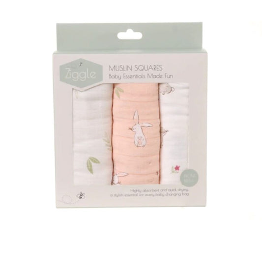 Ziggle Muslin Squares 3pk