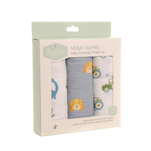 Ziggle Muslin Squares 3pk