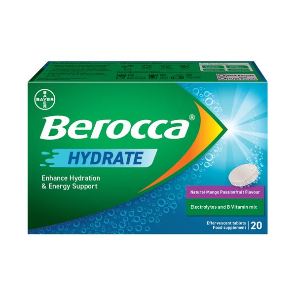 Berocca Hydrate Electrolytes & Vitamin B Mix Natural Mango Passion Fruit Flavour