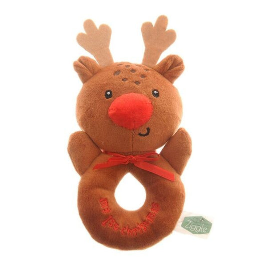 My First Christmas Reindeer Plush Baby Rattle