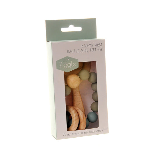 Ziggle Babys First Rattle And Teether Blue/Grey